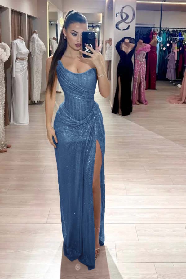 Pink Mermaid Prom Dress Sequined Sleeveless Strapless Evening Dress