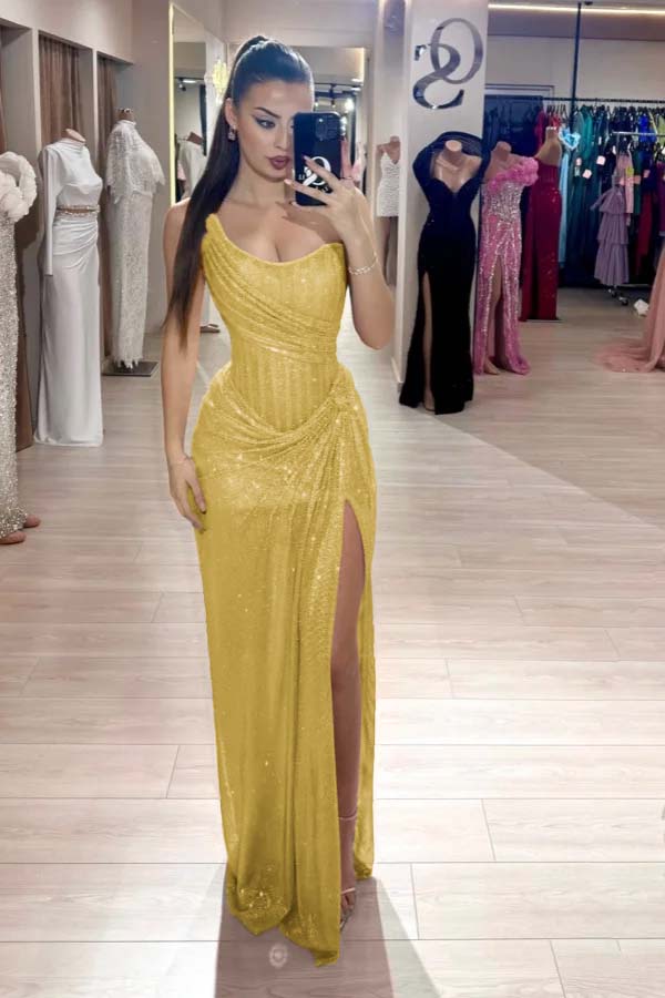 Pink Mermaid Prom Dress Sequined Sleeveless Strapless Evening Dress