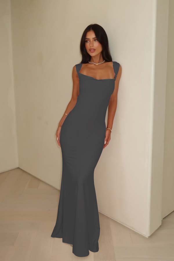 Pink Mermaid Prom Dress Sleeveless Square Neck Satin Evening Dress