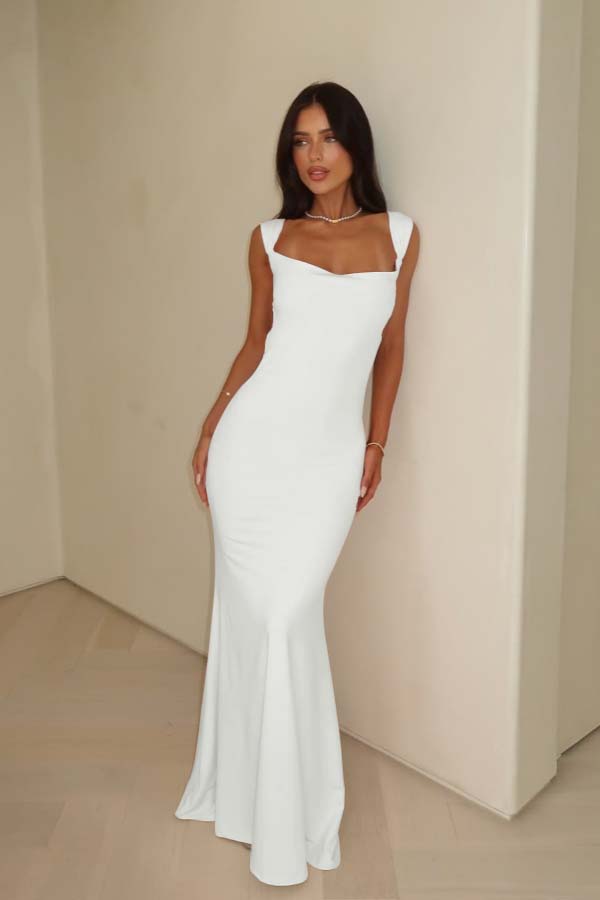 Pink Mermaid Prom Dress Sleeveless Square Neck Satin Evening Dress