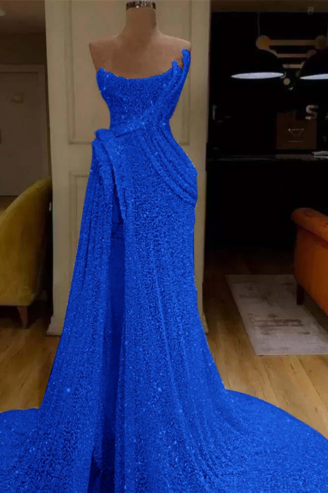 Pink Mermaid Prom Dress Sleeveless Strapless Evening Dress