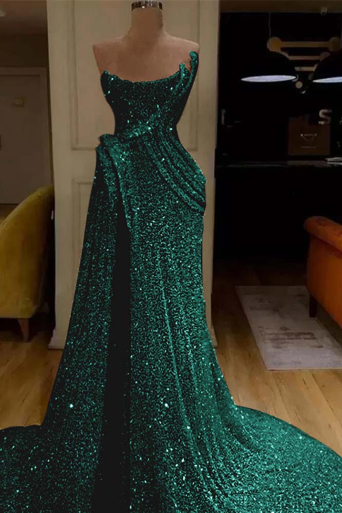 Pink Mermaid Prom Dress Sleeveless Strapless Evening Dress