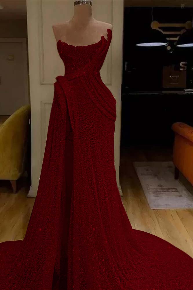 Pink Mermaid Prom Dress Sleeveless Strapless Evening Dress