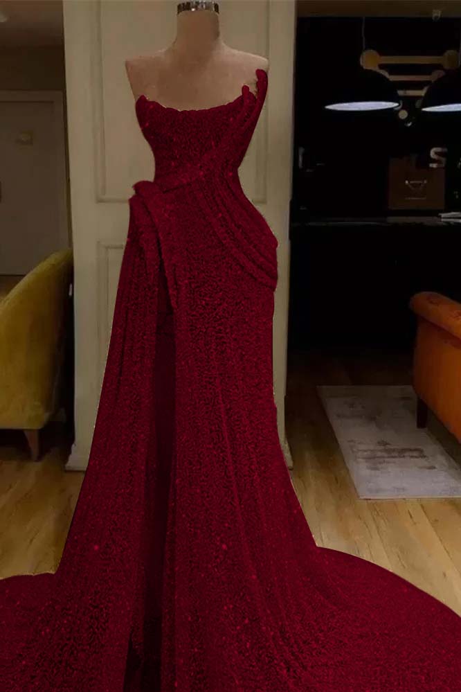 Pink Mermaid Prom Dress Sleeveless Strapless Evening Dress