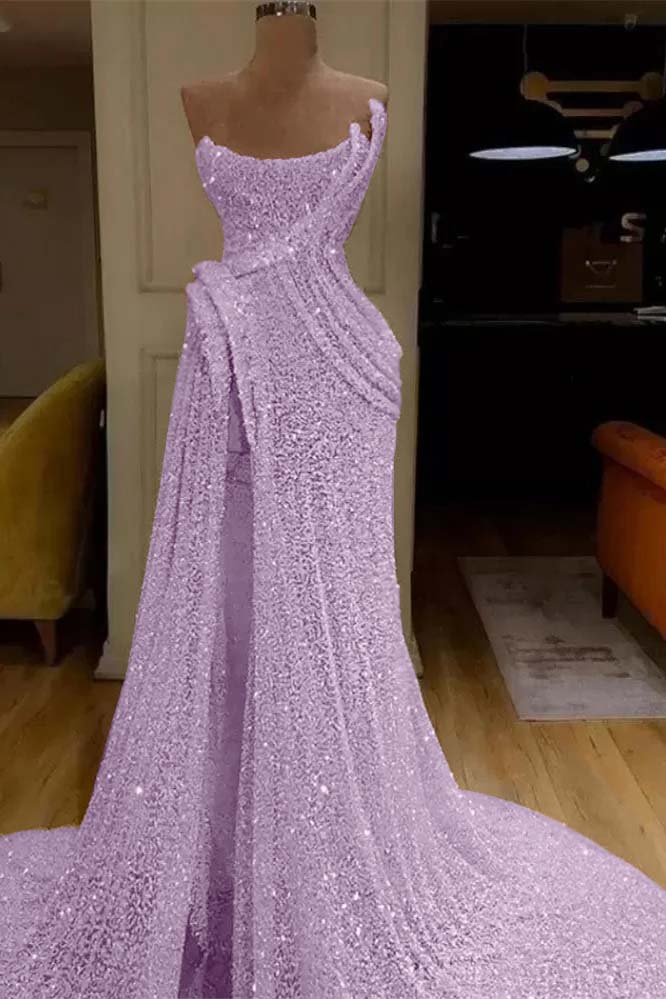Pink Mermaid Prom Dress Sleeveless Strapless Evening Dress