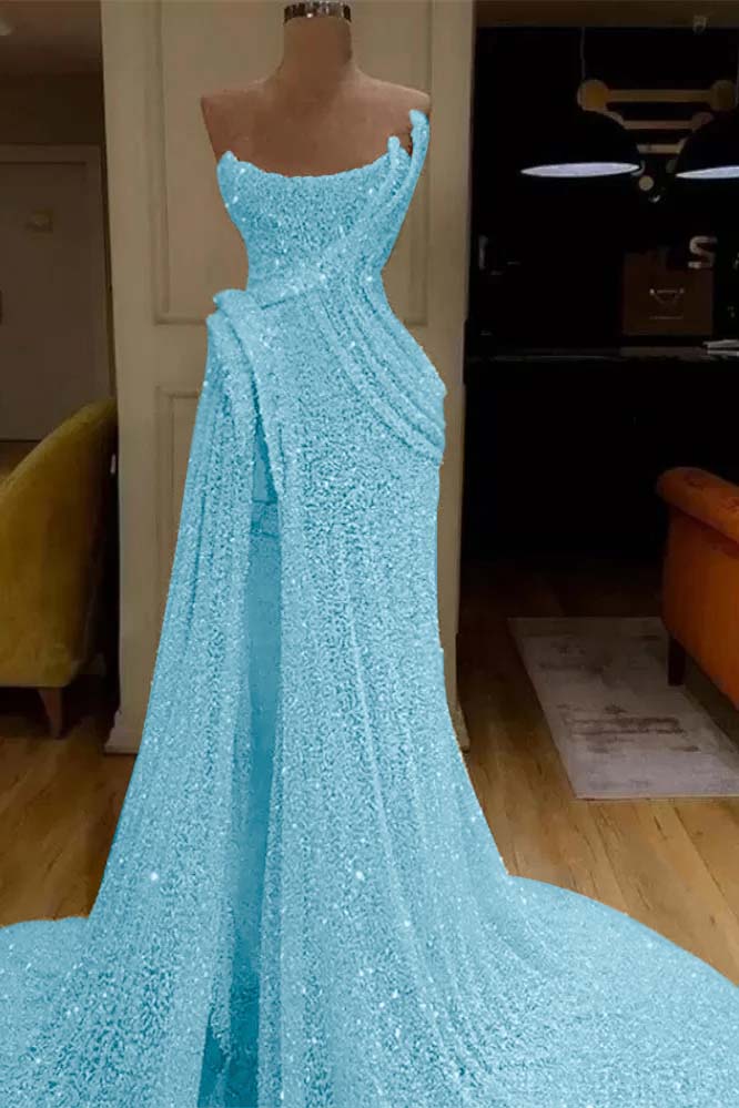 Pink Mermaid Prom Dress Sleeveless Strapless Evening Dress