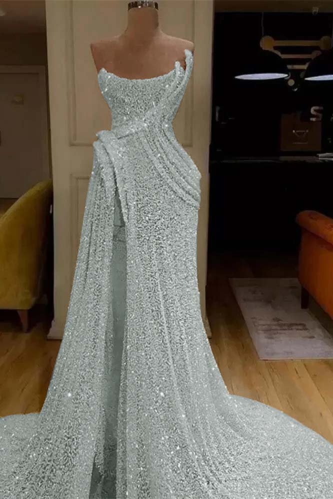 Pink Mermaid Prom Dress Sleeveless Strapless Evening Dress