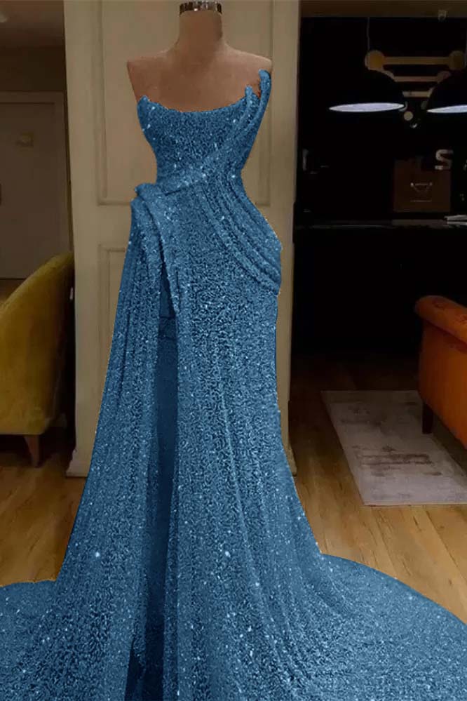 Pink Mermaid Prom Dress Sleeveless Strapless Evening Dress