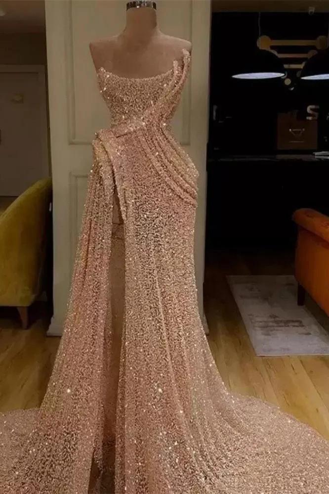 Pink Mermaid Prom Dress Sleeveless Strapless Evening Dress