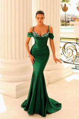 Pink Mermaid Prom Dress Spaghetti Straps Beaded Evening Dress