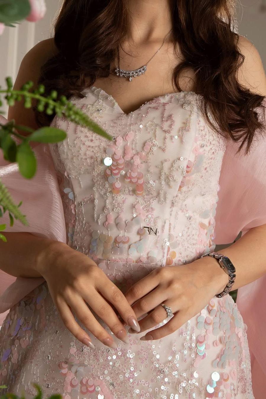 Pink Mermaid Prom Dress Sweetheart Sequined Evening Dress