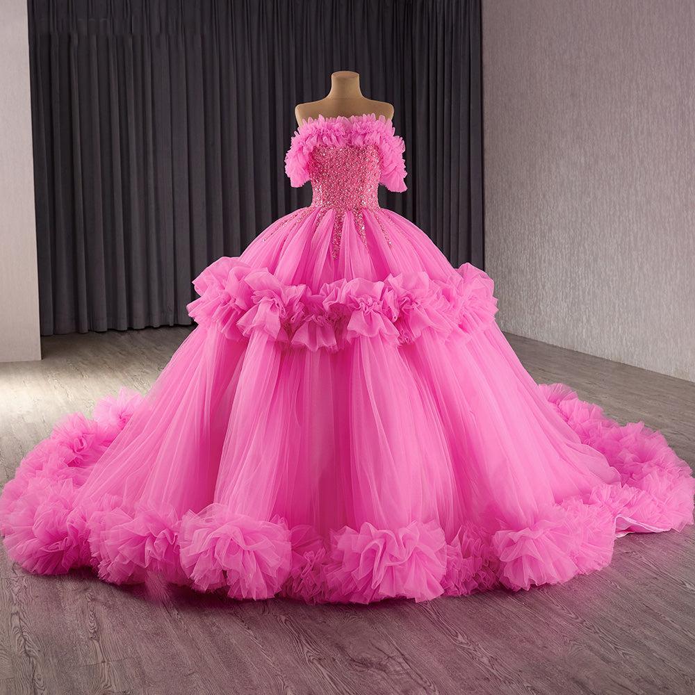Dreamyannie UK Pink Off the Shoulder Evening Dress Ball Gown Lace Up Beaded Prom Dress Dreamyannie UK Pink Off the Shoulder Evening Dress Ball Gown Lace Up Beaded Prom Dress