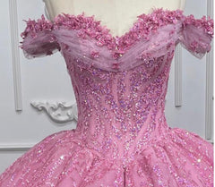 Pink Organza Quinceanera A Line Ball Gown Sweet 16 Dress with Beadings