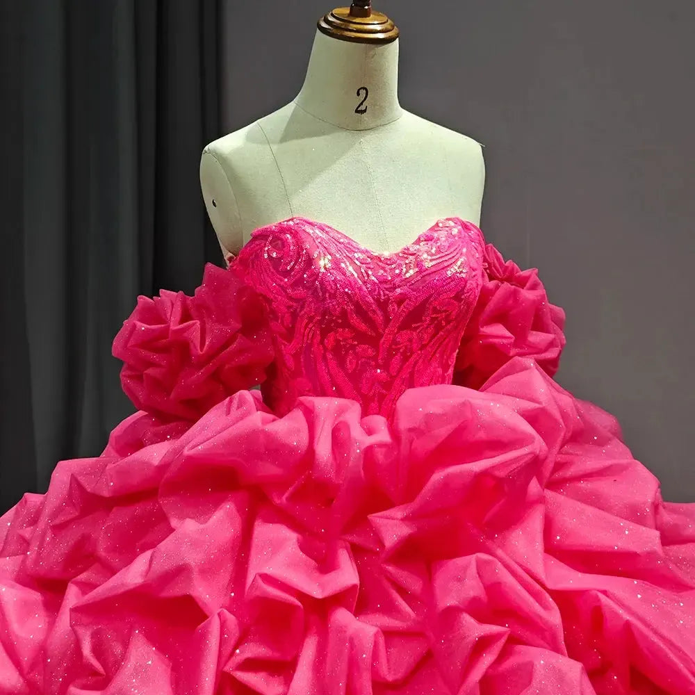 Pink Princess Quinceanera Dress Bow Off The Shoulder Lace Up Floor Length Sweet 16 Party Dress