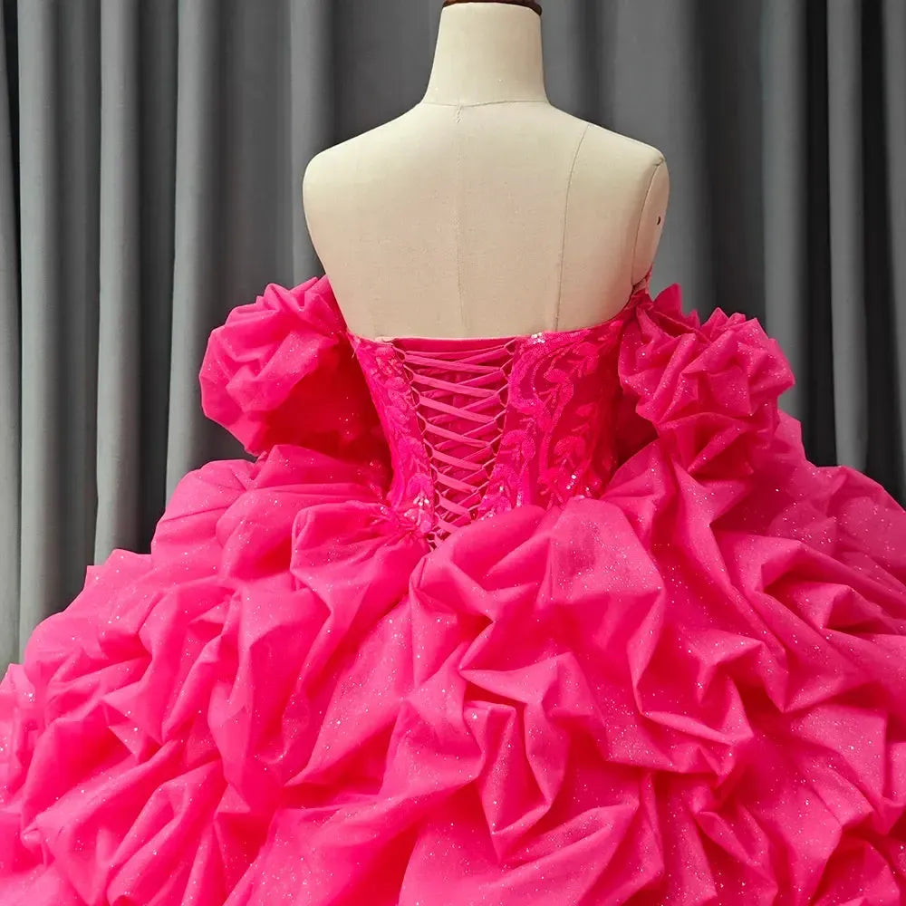 Pink Princess Quinceanera Dress Bow Off The Shoulder Lace Up Floor Length Sweet 16 Party Dress