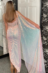 Pink Prom Dress Corset Mermaid Side Cape Long Evening Dress With Slit