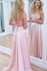 Pink Prom Dress Floral Spaghetti Straps A Line Long Evening Dress