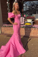 Pink Prom Dress Mermaid Off The Shoulder Long Evening Dress