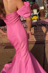 Pink Prom Dress Mermaid Off The Shoulder Long Evening Dress