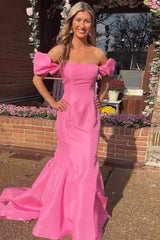 Pink Prom Dress Mermaid Off The Shoulder Long Evening Dress