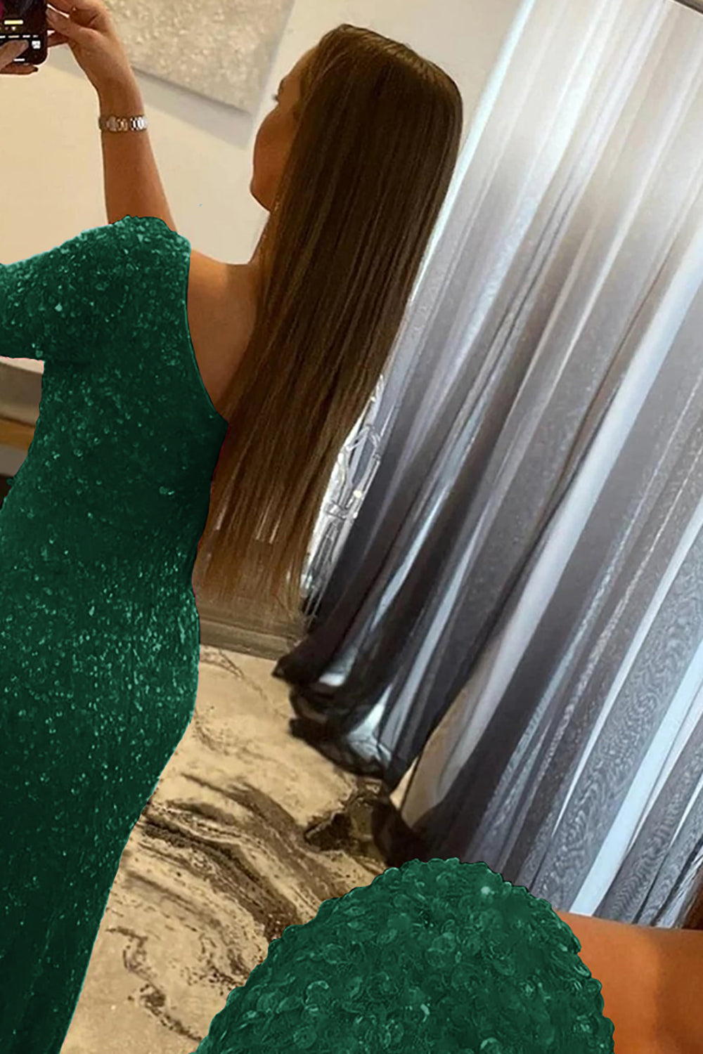 Pink Prom Dress One Shoulder Sequined Evening Dress