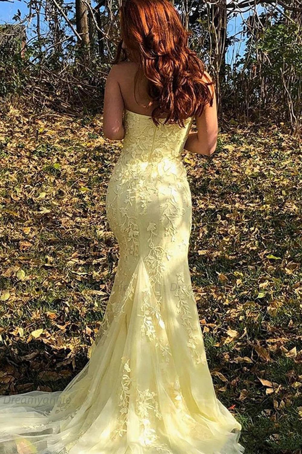Pink Prom Dress Strapless Lace Long Evening Dress with Slit