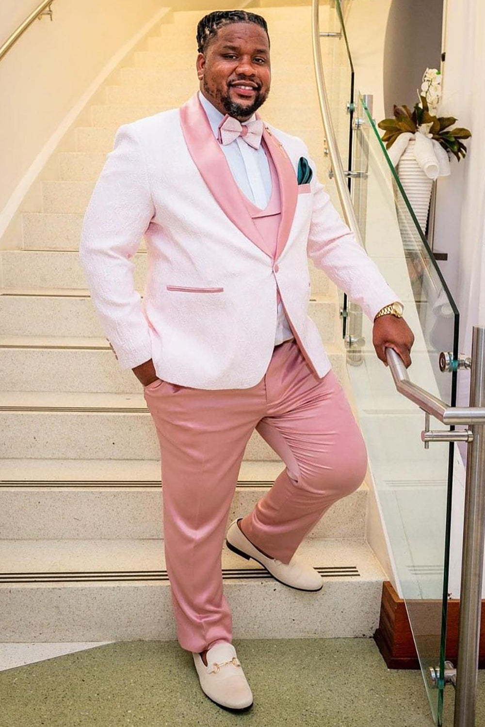 Pink Shawl Lapel Wedding Party 2 Piece Men's Suit Blazer Pants