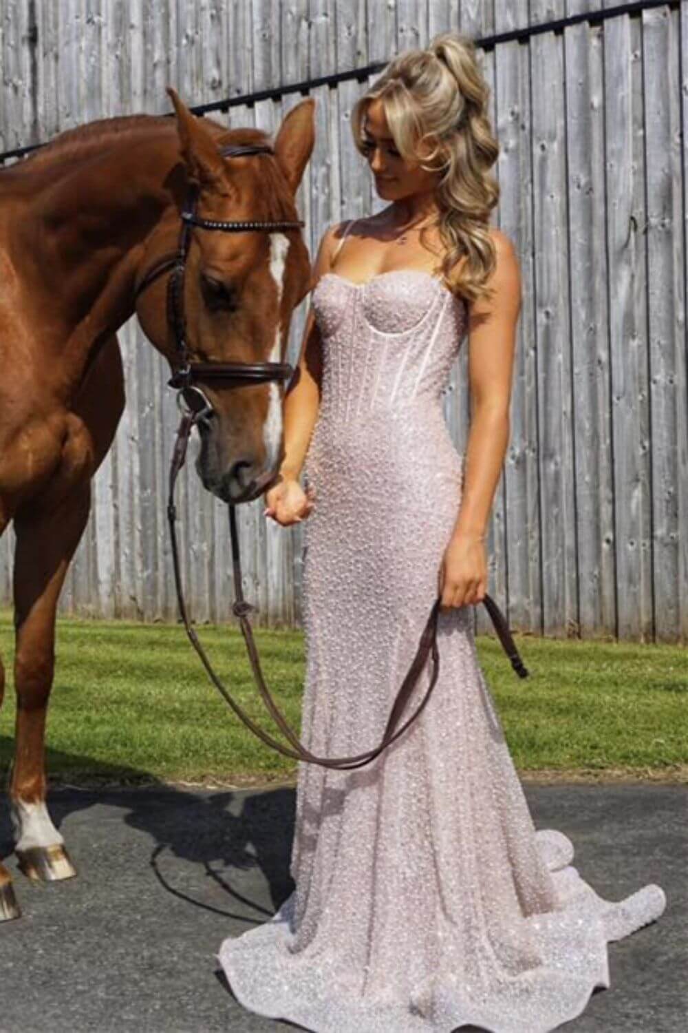 Pink Spaghetti Straps Mermaid Prom Dress Sleeveless Sequined Evening Dress