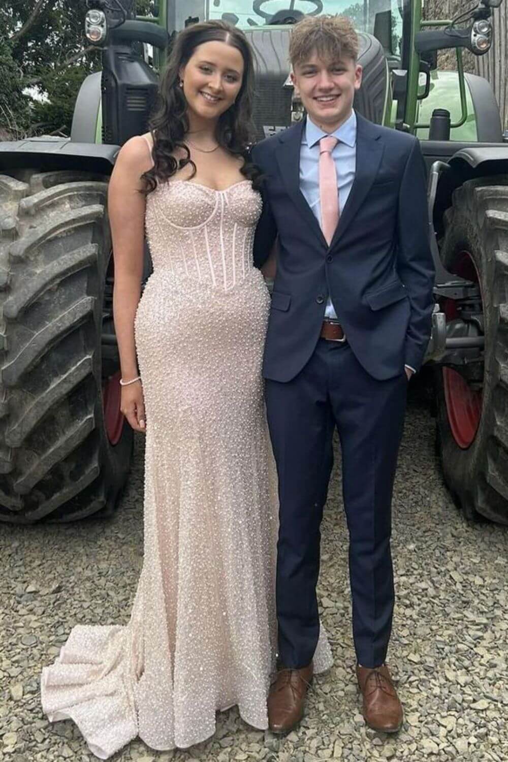 Pink Spaghetti Straps Mermaid Prom Dress Sleeveless Sequined Evening Dress