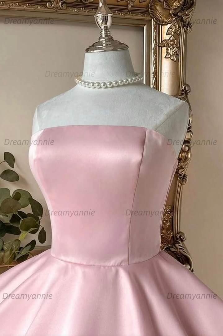 Pink Strapless A-Line Homecoming Dress with Bow & Ruffle Hem