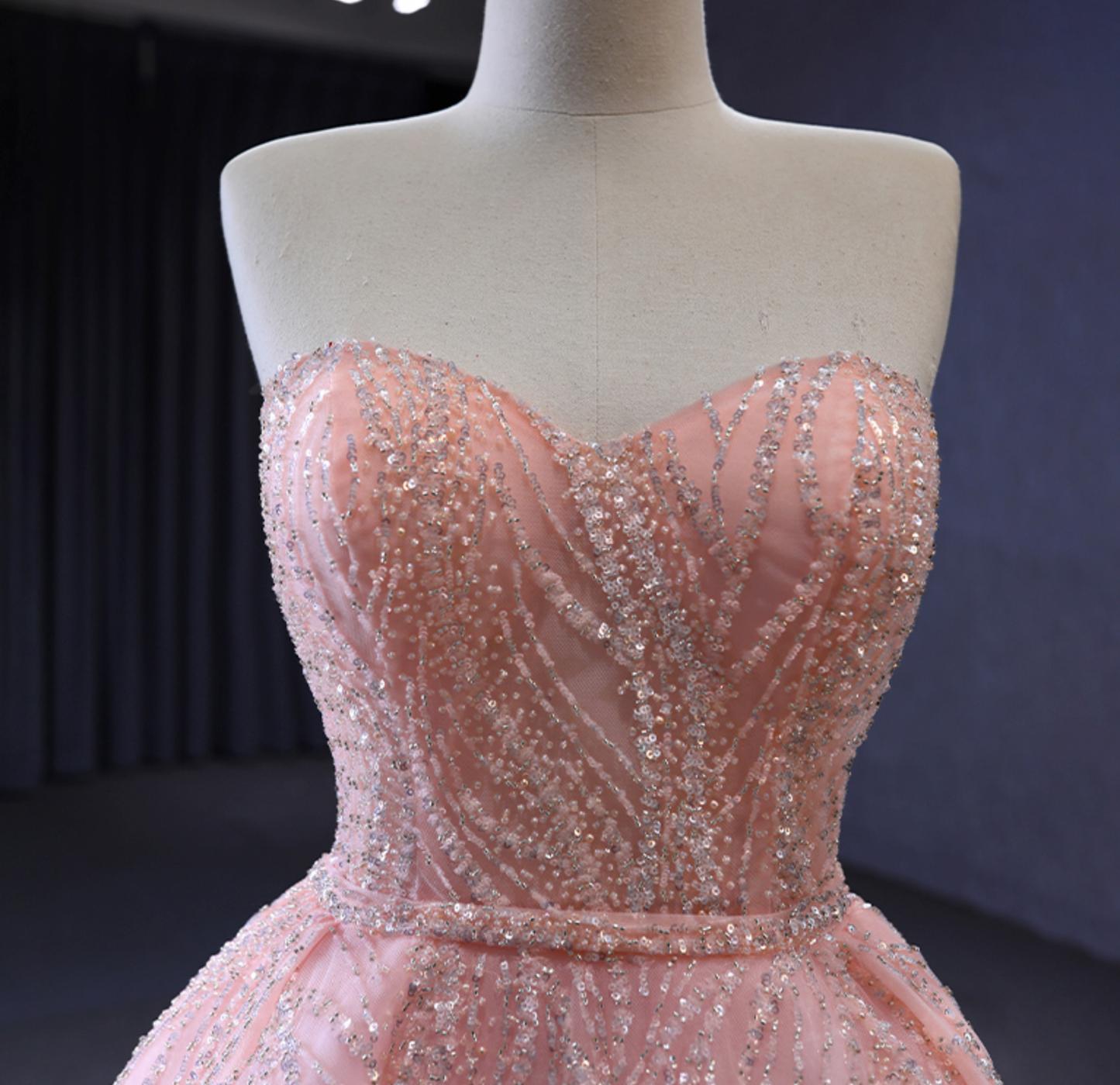 Pink Sweetheart Quinceanera Dress Sequined Sleeveless Formal Party Dress