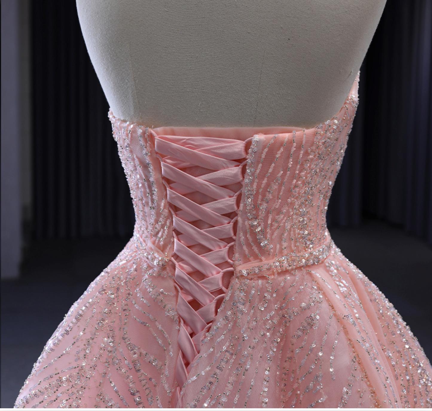 Pink Sweetheart Quinceanera Dress Sequined Sleeveless Formal Party Dress