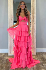Dreamyannie Princess Blush Prom Dress Sweetheart Ruffled Long Formal Dress With Slit