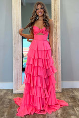 Dreamyannie Princess Blush Prom Dress Sweetheart Ruffled Long Formal Dress With Slit