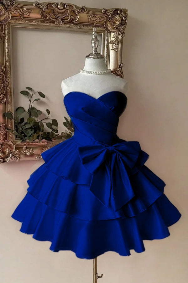 Pink Tiered Graduation Dress Sleeveless Sweetheart Satin Cocktail Dress