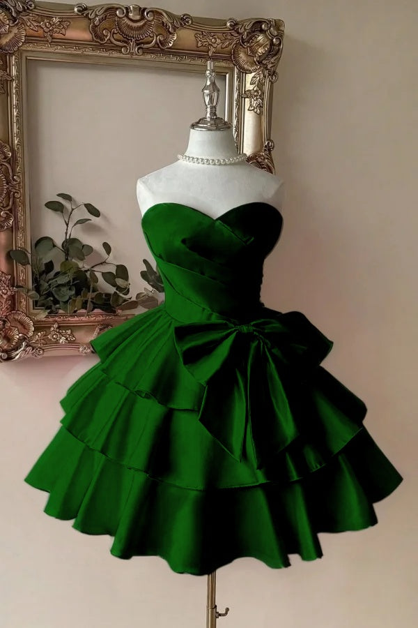 Pink Tiered Graduation Dress Sleeveless Sweetheart Satin Cocktail Dress