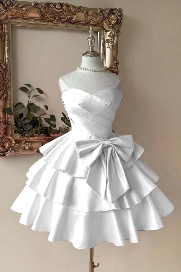 Pink Tiered Graduation Dress Sleeveless Sweetheart Satin Cocktail Dress