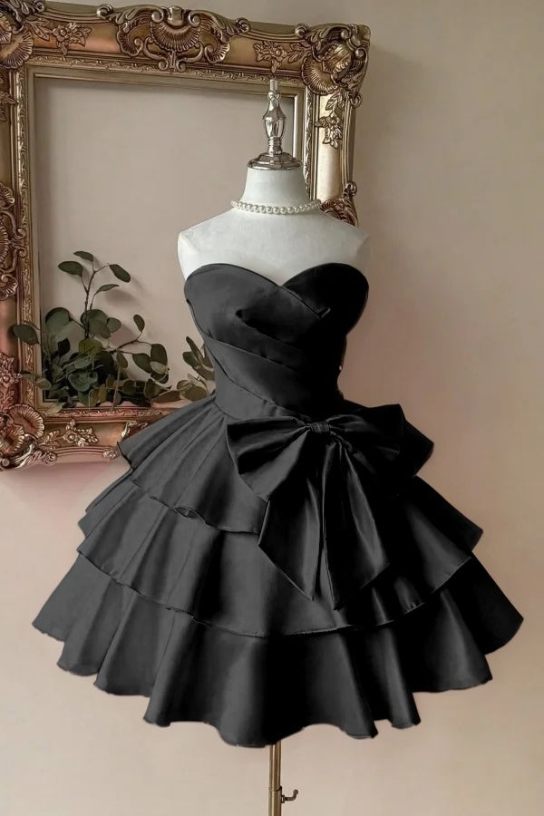 Pink Tiered Graduation Dress Sleeveless Sweetheart Satin Cocktail Dress
