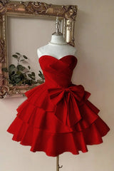 Pink Tiered Graduation Dress Sleeveless Sweetheart Satin Cocktail Dress