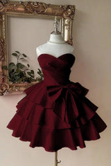 Pink Tiered Graduation Dress Sleeveless Sweetheart Satin Cocktail Dress
