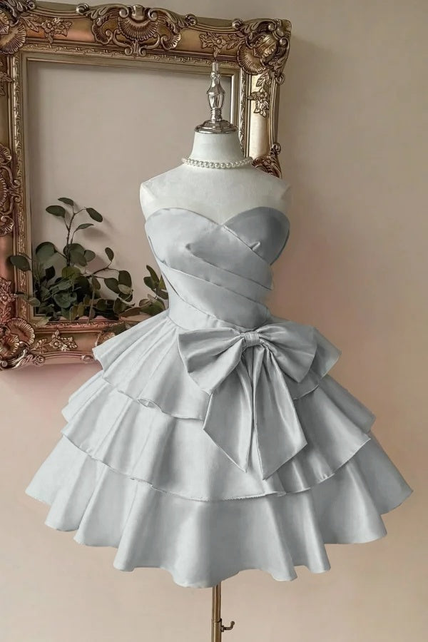 Pink Tiered Graduation Dress Sleeveless Sweetheart Satin Cocktail Dress