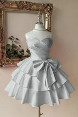 Pink Tiered Graduation Dress Sleeveless Sweetheart Satin Cocktail Dress