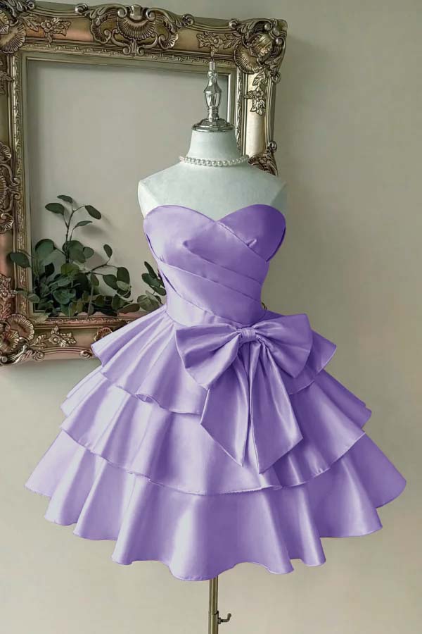 Pink Tiered Graduation Dress Sleeveless Sweetheart Satin Cocktail Dress