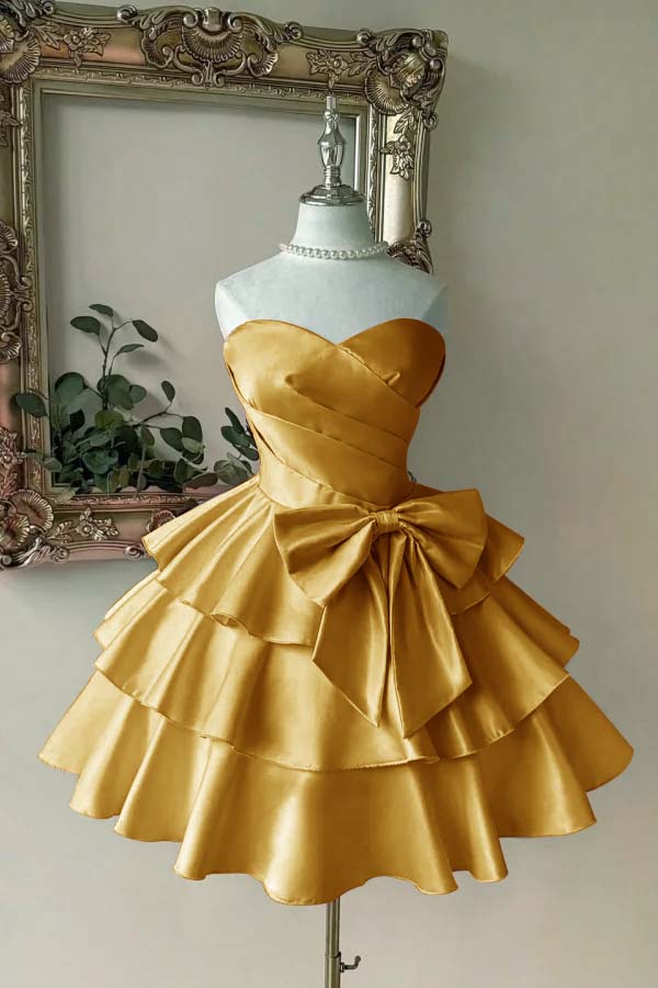 Pink Tiered Graduation Dress Sleeveless Sweetheart Satin Cocktail Dress