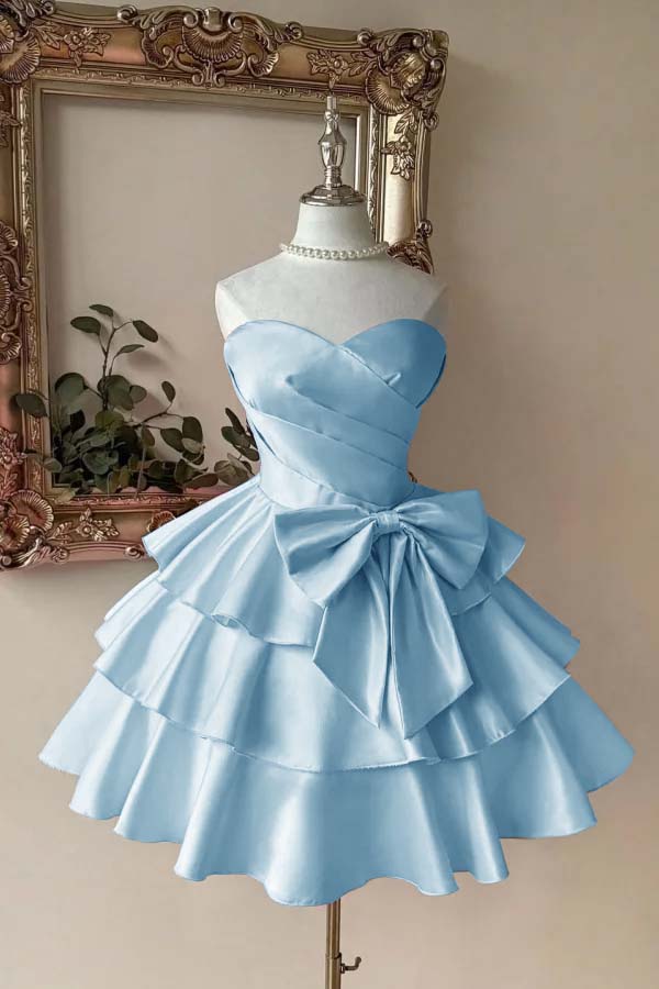 Pink Tiered Graduation Dress Sleeveless Sweetheart Satin Cocktail Dress