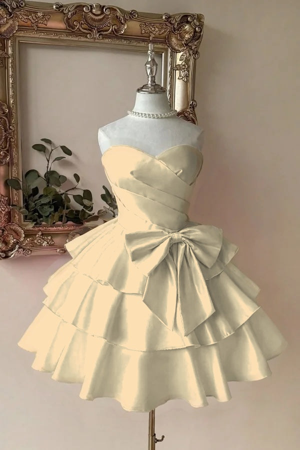 Pink Tiered Graduation Dress Sleeveless Sweetheart Satin Cocktail Dress