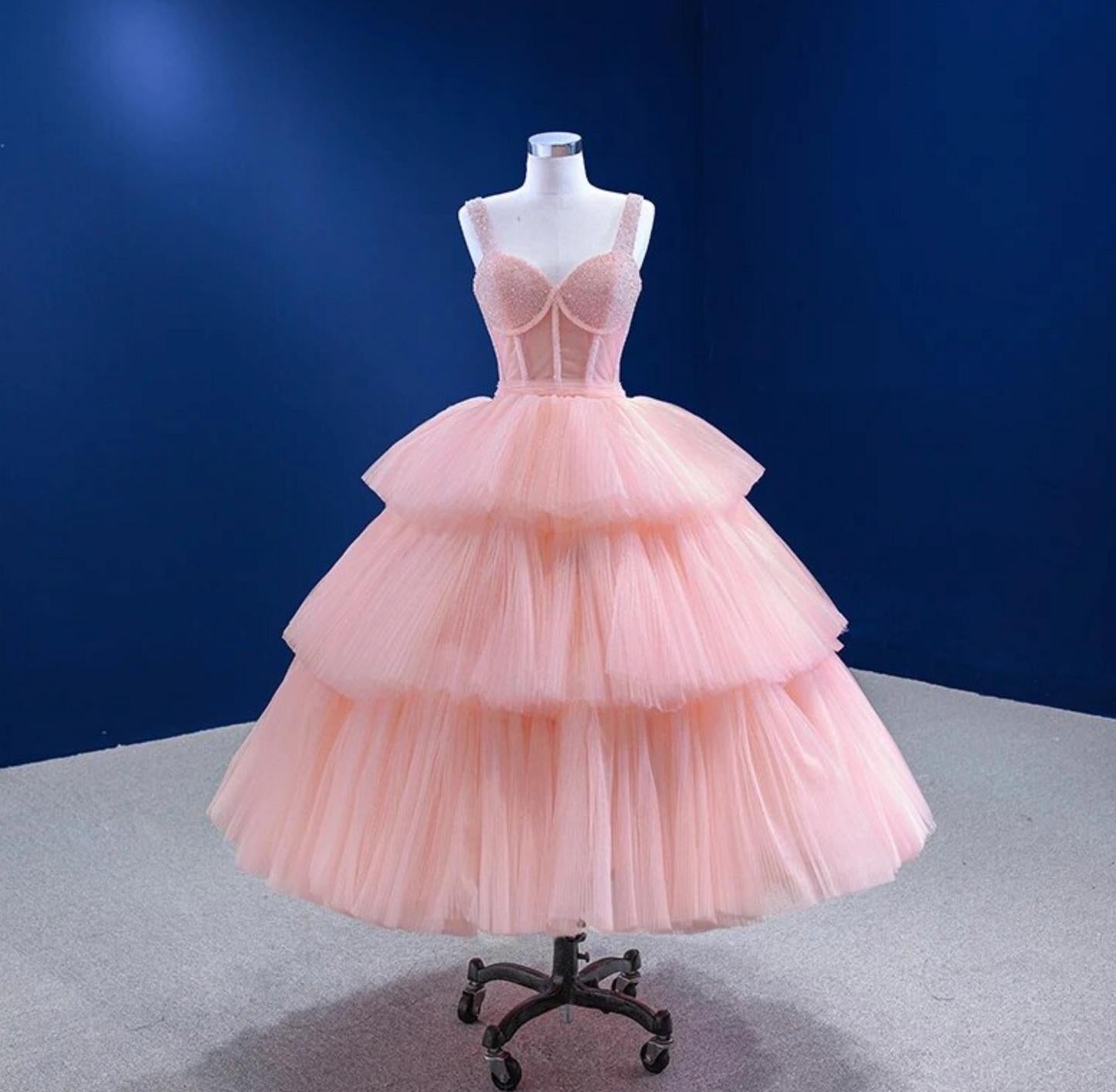 Pink Tiered Prom Dress Quinceanera Dress Party Evening Dress