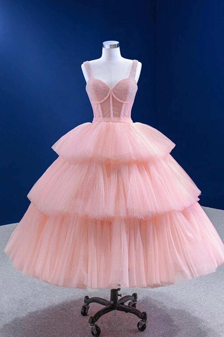 Pink Tiered Prom Dress Quinceanera Dress Party Evening Dress