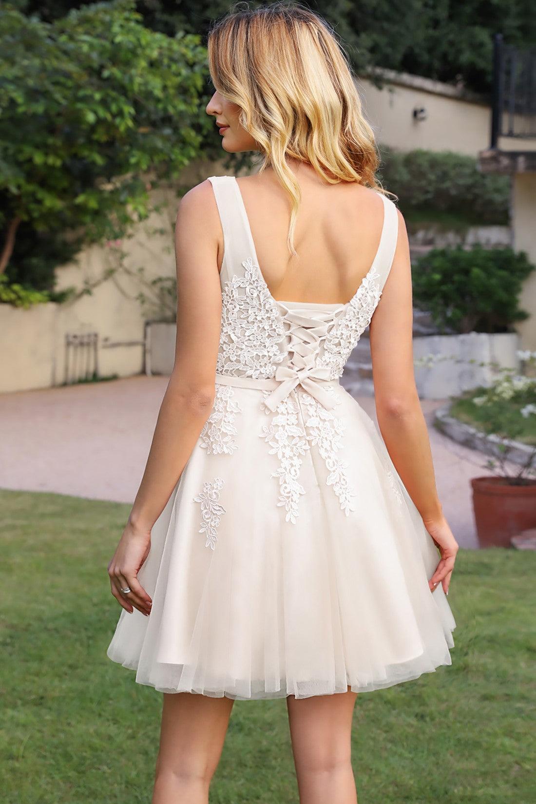 Pink Tulle Graduation Dress A Line Sleeveless Short Prom Dress with Appliques