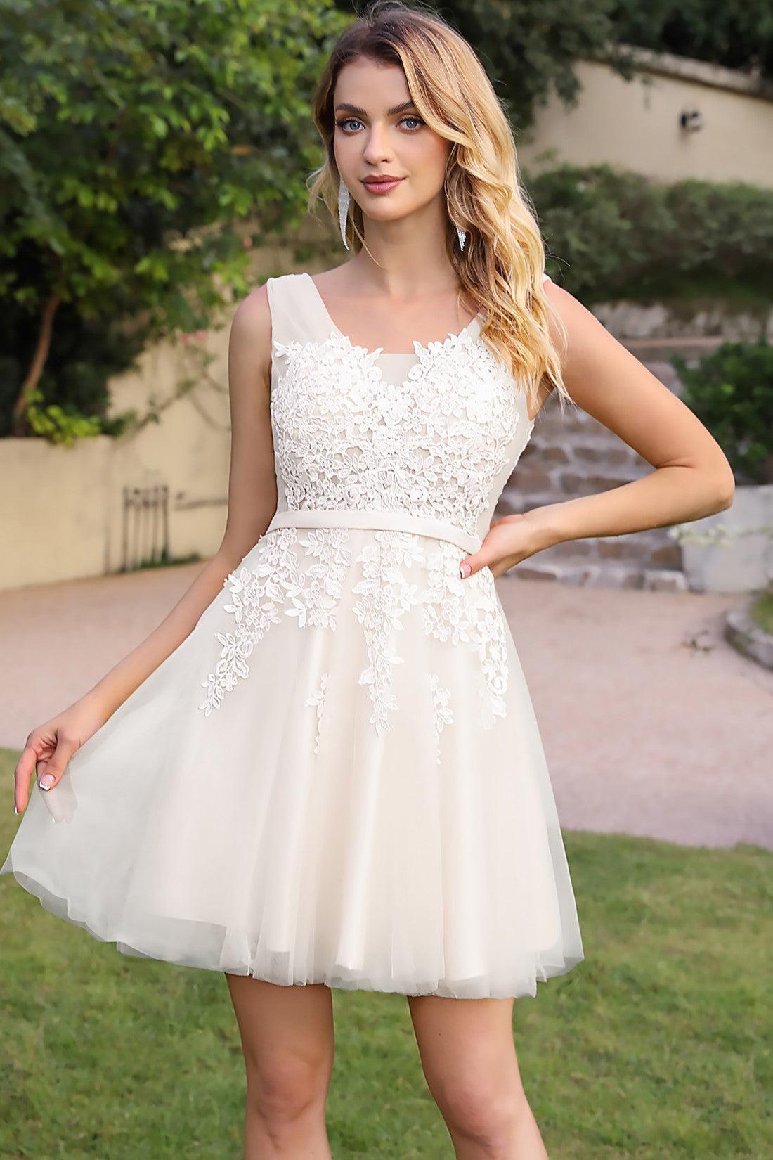 Pink Tulle Graduation Dress A Line Sleeveless Short Prom Dress with Appliques